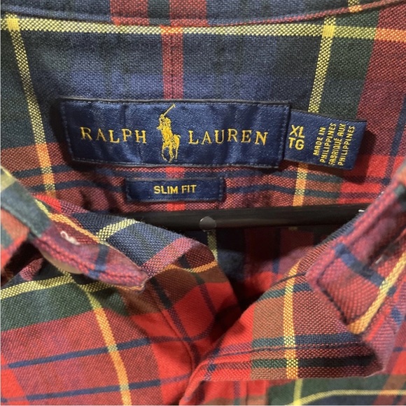 Ralph Lauren Slim Fit Long Sleeve Button Down Tartan Plaid Shirt Mens Size XL - Picture 2 of 4